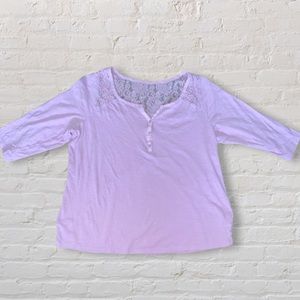 Lane Bryant Lilac 3/4 Sleeve Top W/Sheer Lace Back